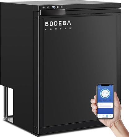 BODEGACOOLER 12-Volt Refrigerator, 65L(2.3cu.ft) RV Fridge Freezer with APP Control & Child Lock, Travel Compressor Cooler -4℉-46℉, 12/24V DC for Truck, RV, Camping