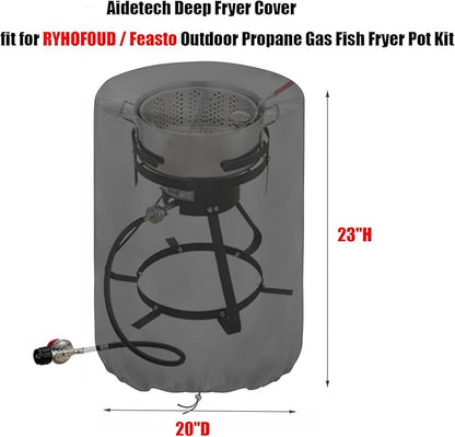 Outdoor Fryers Cover for Feasto / for RYHOFOUD Propane Fryer Pot, Waterproof Outdoor Propane Gas Fish Fryer Pot Kit Covers for Deep Fryer Turkey Fryer Outdoor Cookers- 20”Dx23”H, Black