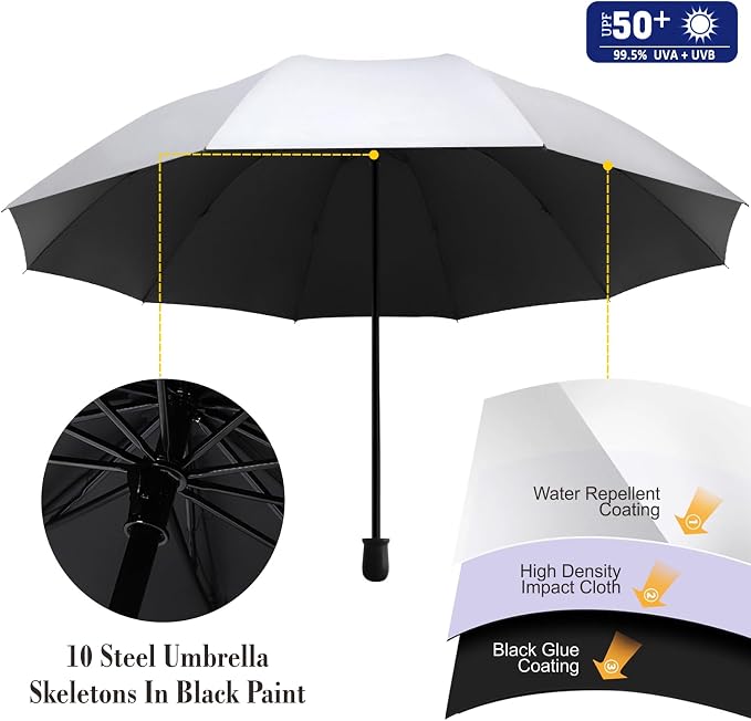 UPF 50+ Beach Umbrella with Adjustable Universal Clamp