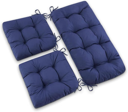 Outdoor Wicker Chair Cushions, 44×19×4 in, Waterproof, Navy Blue | Waterproof Wicker Furniture Cushions, Fade Resistant, 3 Piece Patio Furniture Cushions Set for Bench, Loveseat, Swing, Settee