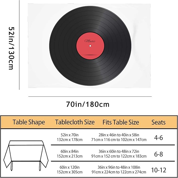 TKS MITLAN Vinyl Record Tablecloth 52 x 70 Inch Rectangular Music Disk Modern Classic Oblong Table Cloth Kitchen Table Decorations for Home Dinner Party