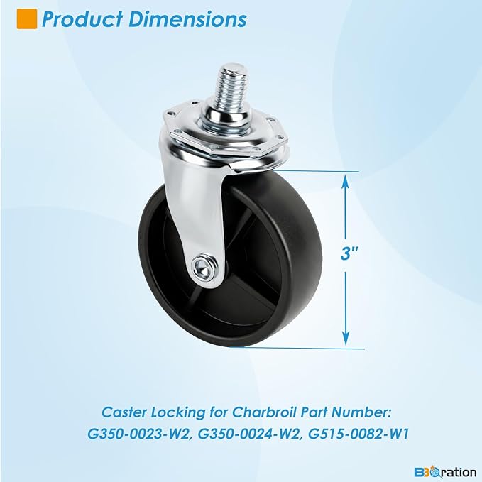 Grill Wheels for Charbroil Performance 463284022 463244819 463660021 463259023 Caster Wheels Caster Locking for Charbroil G350-0024-W2, G515-0082-W1 Grill Wheel for Charbroil Grill Wheels