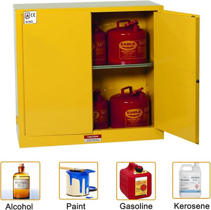Flammable Liquid Hazardous Storage Cabinet 43"x18"x43" Fire Proof Safe | 30 Gal Lockers, Dual Vents, 2 Manual Closing Doors, Adjustable Shelf, OSHA Compliant, For Gasoline Liquid Fuel Chemical