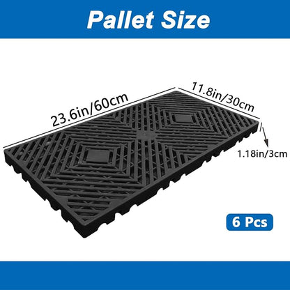 Plastic Pallets, Lightweight Moisture-Proof Waterproof Floor Pallet, Breathable Grid Ventilation Storage Pad, Applicable to Indoor and Outdoor, Garages, Kitchen, Basement (6 Pcs 11.8 * 23.6 * 1.18)