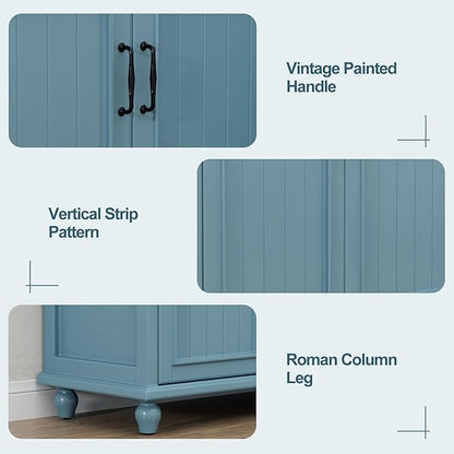 Scurrty Sideboard Buffet Cabinet, 62'' Large Storage Cabinet with Drawers and 4 Doors, Vintage Coffee Bar Cabinets with Adjustable Shelf for Kitchen, Living Room, Blue