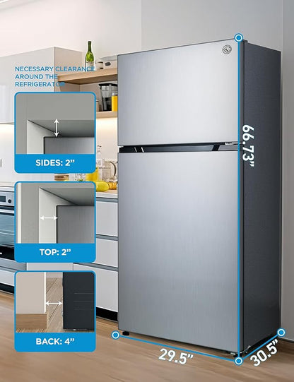 Commercial Cool 18 Cu. Ft. Top Mount Refrigerator with Freezer, 2-Door Refrigerator with Top Freezer and Adjustable Temperature Control, Ice Maker Ready, Energy Star Certified, Stainless Look | 2-Door Refrigerator with Top Freezer, Adjustable Temperatu...
