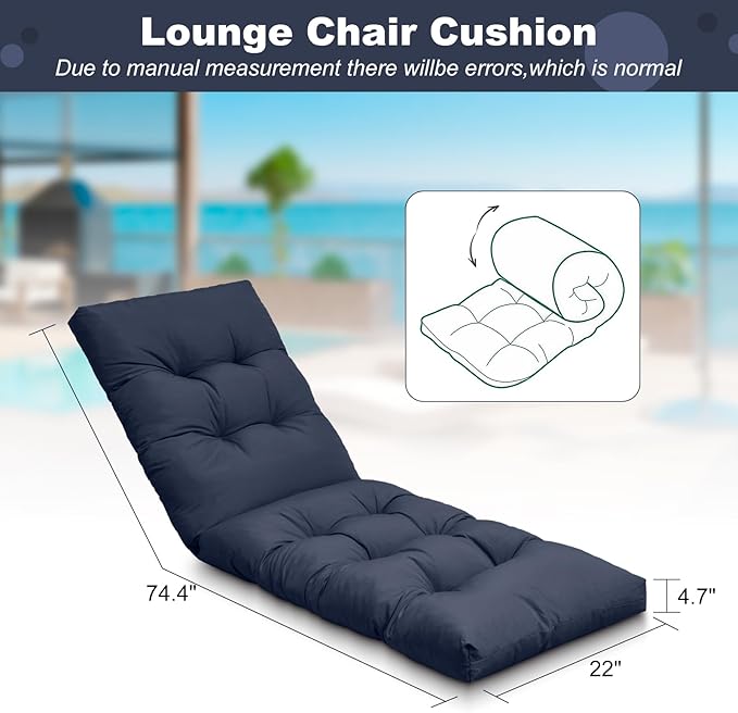 Outdoor Lounge Chair Cushions, 74.4 x 22 x 4.7 Inches Waterproof Fade Resistant Patio Cushion for Chaise Lounger