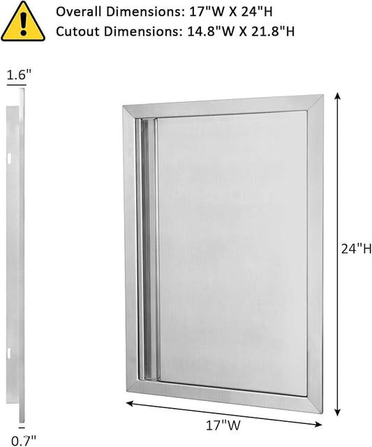 JIE JIN Outdoor Kitchen Door 17" W X 24" H Single Doors BBQ Access Door BBQ Island Door 304 Brushed Stainless Steel Flush Mount Door for Outdoor Kitchen BBQ Island Outdoor Cabinet Doors