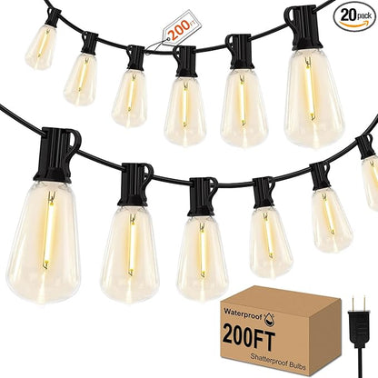 200FT LED Outdoor String Llights – Patio Lights Outdoor Waterproof for Outside – 2700K Vintage Edison Bulb String Light – Shatterproof Hanging Light for Cafe Porch Deck