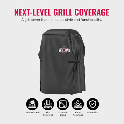 Grillman Heavy Duty BBQ Grill Cover for Outdoor Grill, 30 Inch – Waterproof, Weather Resistant, UV & Fade Resistant with Adjustable Straps – Gas Grill Cover for Weber, Genesis, Charbroil, etc. Black
