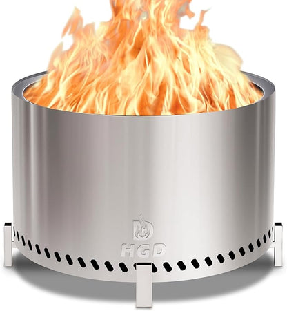 HGD 27.5" Smokeless Fire Pit Outdoor, Large Stainless Steel Wood Burning Firepit with Secondary Combustion, Backyard Patio Stove for Garden, BBQ & Bonfire