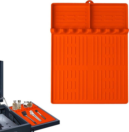 Silicone Griddle Tools Mat for Blackstone, Heat Resistant Spatula Mat, BBQ Grill Tool Rest, Silicone Grill Pad，Blackstone Griddle Accessories for Kitchen, Cooking & Countertop (Orange)