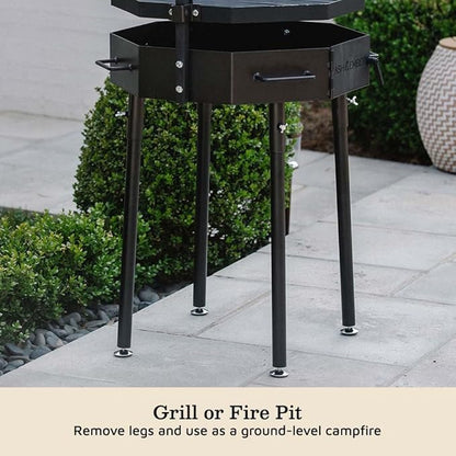 TITAN GREAT OUTDOORS Ash & Ember Santa Maria Grill, Argentine Style Open Fire Grill, Adjustable Cooking Grate with Flywheel, BBQ Grill Comes with Cast Iron Skillet