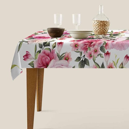 TKS MITLAN Roses Tablecloth 52 x 70 Inch Rectangular Wreath Pretty Floral Pink Peony Flowers Bud Leaf Bouquet Elegance Oblong Table Cloth Kitchen Table Decorations for Home Dinner Party