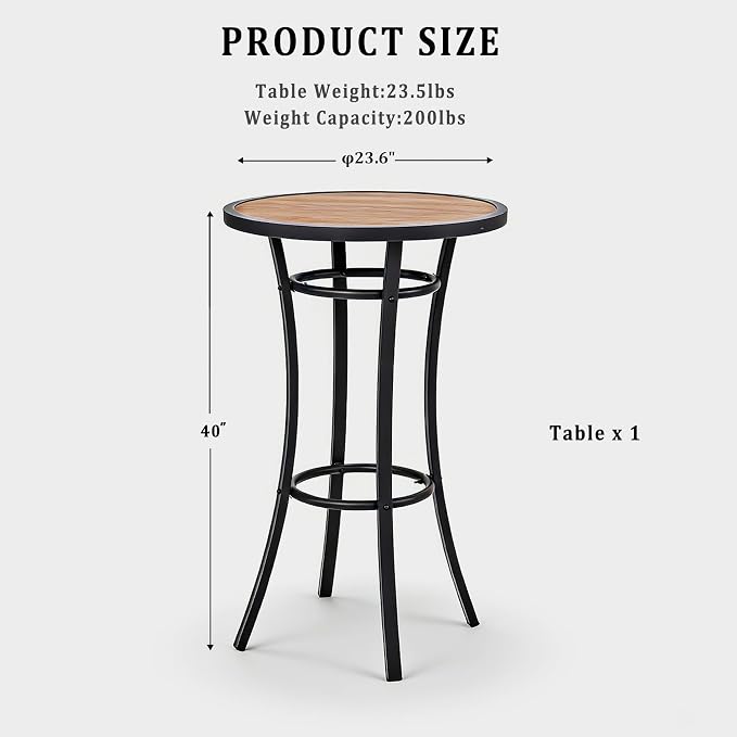 Bar Height Patio Table, 40-Inch Tall Patio Table Outdoor Bar Table Bistro Table with Wooden-Like Table Top & Metal Frame, Spring, 2026