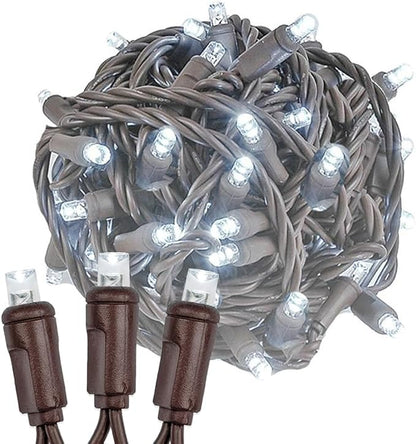 Novelty Lights 50ft 100 LED Pure White Christmas String Lights, Brown Wire | UL Listed, IP55 Commercial Grade Xmas Lights, 6 Inch Spacing, Outdoor & Indoor, Dimmable, Connectable, & Flicker Free