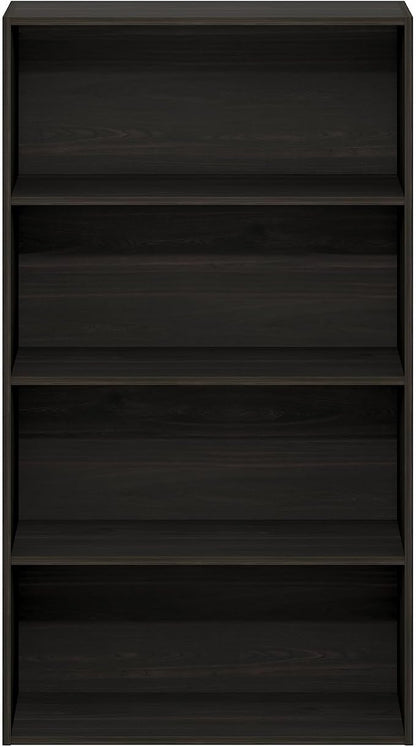 Furinno Jaya Book Shelf, 4-Tier Book Shelf, Bookcase with Open Shelving, Standing Bookshelf, 9.5 x 23.6 x 41.9, for Organization and Storage, for Home Office, Living Room, Espresso