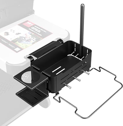 Uniflasy Side Shelf Organizer Compatible with Weber Works Rails, Spirit E-425, Genesis, Performer and Slate Grill Parts Metal Caddy Basket with Paper Towel, Trash Bag, Cup Holder and 4 Hooks