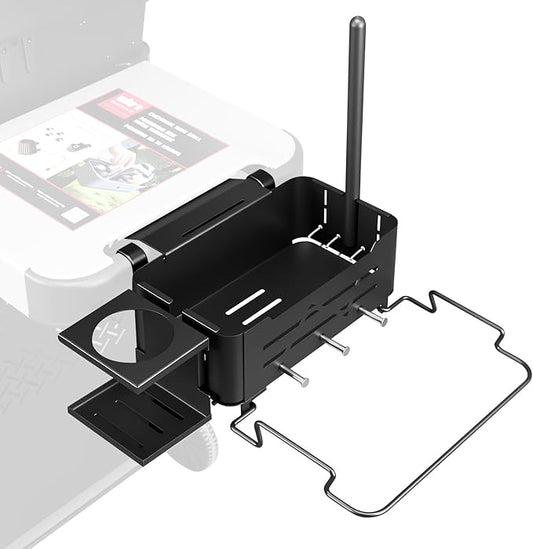Uniflasy Side Shelf Organizer Compatible with Weber Works Rails, Spirit E-425, Genesis, Performer and Slate Grill Parts Metal Caddy Basket with Paper Towel, Trash Bag, Cup Holder and 4 Hooks