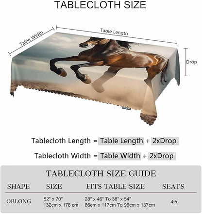 52x70 Inch Tablecloth Horse, American Western Animal Horse in Dust Non-Fading Table Covers Kitchen Dinning Tabletop Decoration, Washable Table Cloth for Outdoor and Indoor Use