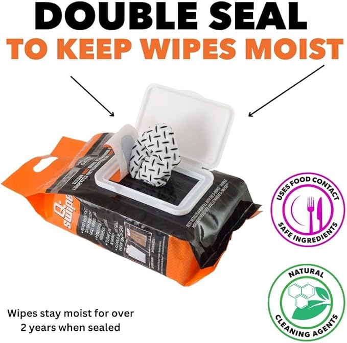 Proud Grill Q-Swiper Grill Cleaner Set - Bristle & Wire-Free Brush with Scraper & 80 Moist Wipes - BBQ Smoker Cleaner Kit, Safe for Outdoor Griddle Grates, Grease & Grime Remover, BBQ Gift for Men