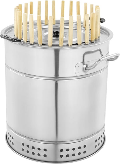 Portable BBQ Charcoal Grill, Stainless Steel Surround Charcoal Kebab Grill, 28 Skewers Capacity, Versatile Grilling Barrel Grill for Picnics,Camping,Traveling, Parties