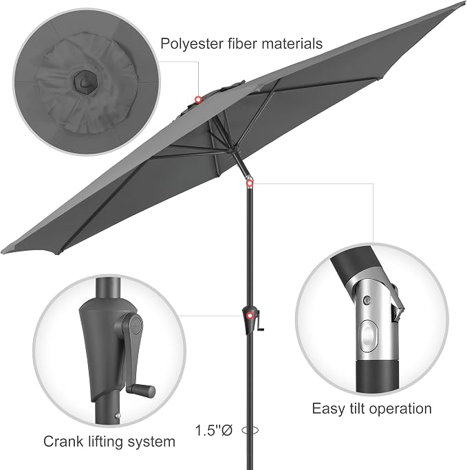 10 ft Patio Umbrella Outdoor with Push Button Tilt, Anthracite | UV Protection, Waterproof, Large Porch Deck Umbrella for Pool, Table, Garden, Backyard, Provides Shade