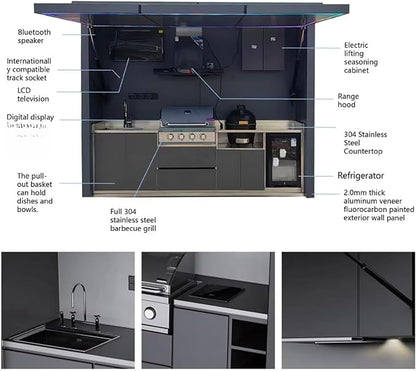 Modern Outdoor Kitchen with Automatic Lift Canopy - Integrated LED System & Smart Storage - Premium Prefab BBQ Island