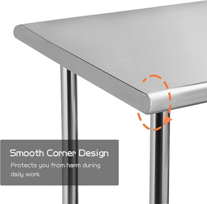 Stainless Steel Prep Table with Undershelf 48x30 Inches 4ft | Heavy Duty Metal Workbench with Adjustable Lower Shelf for Commercial Kitchen Restaurant Laundry Garage Hotel Workshop Chef