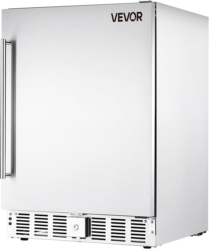 VEVOR 24-Inch Indoor/Outdoor Beverage Refrigerator, 150 QT Freestanding or Undercounter Beverage Fridge, 180 Cans Built-in Beer Fridge with Stainless Steel Body for Residential Home Bar Commercial Use