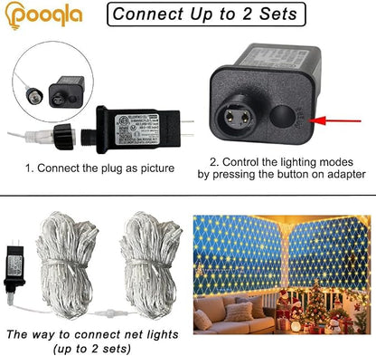 Pooqla Warm White Net Lights, 34.5X 5ft Christmas Lights Outdoor Clear Wire | 610 LED Large Net Mesh Lights Plug in, 8 Modes Waterproof Connectable Bushes Lights for Christmas Hedge Yard Decor