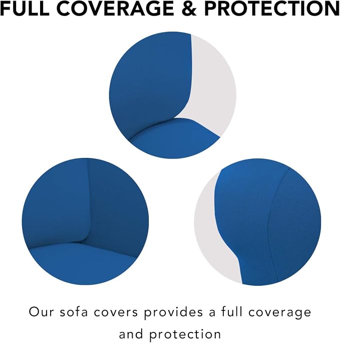 PureFit Stretch Chair Covers Fleece Couch Covers for Sofa Classic Blue | 1-Piece Spandex Couch Cover Soft Couch Protector, Sofa Cover Washable with Non Skid Foam and Elastic Bottom for Kids, Dogs