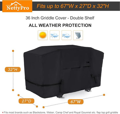 NettyPro Griddle Cover for Blackstone 36 inch Griddle, Waterproof UV Resistant 4 Burner Flat Top Gas Grill Cover 36" Cooking Station, Black