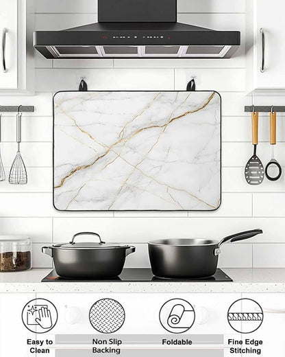Stove Top Covers for Electric Stove 28.5x20.5 Inches, White Marble HeatResistant Glass Cooktop Protector, Nature Marble Crack Yellow-golden Lines Ceramic Stovetop Countertop Covers Mat, Oven Cover
