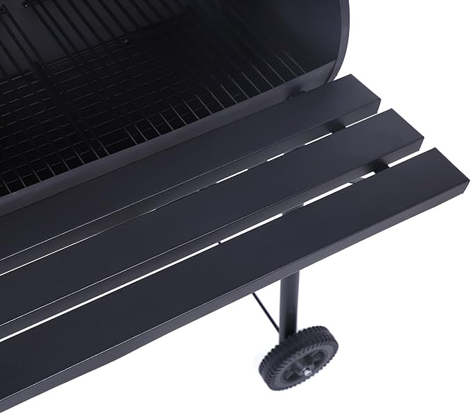 Charcoal Grill, 45inch Charcoal Barrel Grill with Offset Smoker, Charcoal BBQ Grill for Outdoor Garden Patio and Backyard Cooking Black 45.28 x 20.87 x 44.9 inch