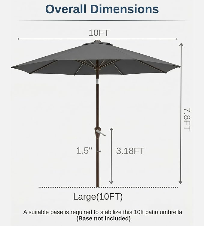 10FT Patio Umbrella, Outdoor Umbrella with Push Button Tilt and Crank, 8 Sturdy Ribs, UV Protection & Waterproof Market Umbrella for Pool, Backyard, Beach,Deck