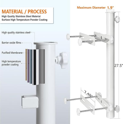 304 Stainless Steel Umbrella Deck Mount, Patio Umbrella Holder, Post White | Fits Umbrellas up to 1.9", Easy Installation, Sturdy, Save Space, Heavy Duty Outdoor Umbrella Base, Railing Mounting Brackets