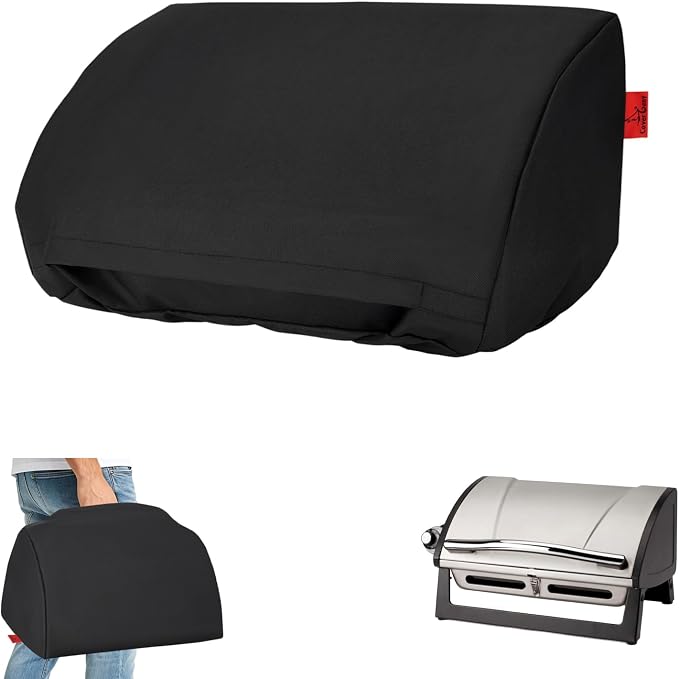 22 Inch Walk-with Portable Tabletop Grill Cover with Overlapping Opening for Carry Without Removing, Waterproof 600D Portable BBQ Grill Cover for Cuisinart CGG-059/CGG-059A Gas Grill