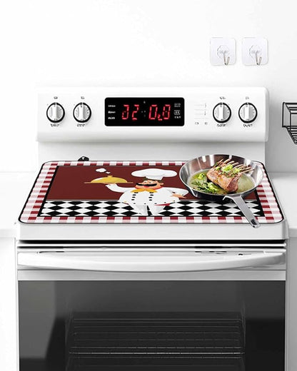Stove Top Covers for Electric Stove 31x24 Inches, Fat Chef HeatResistant Glass Cooktop Protector, Red Gourmet Kitchen Red Black Buffalo Plaid Ceramic Stovetop Countertop Covers Mat, Oven Cover
