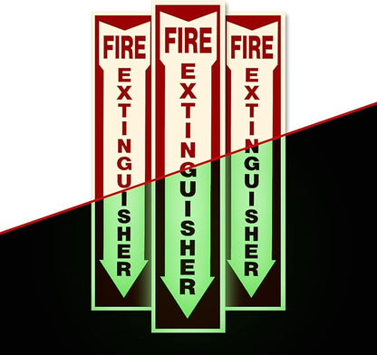 Fire Extinguisher Sign for Home,business or boat with Mount and Sticker glow in the dark 3 Pack 4" X 18" Durable Self Adhesive, Waterproof and UV Protected