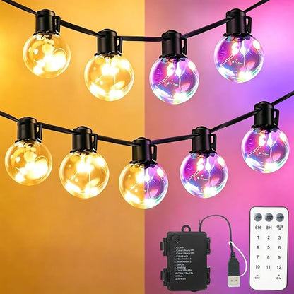 30ft Outdoor String Lights Battery Operated,20 G40 LED Patio Bulbs | Warm White Multicolor Dimmable Remote Timer Waterproof Hanging Globe Bulb Shatterproof for Backyard Balcony Christmas Decor