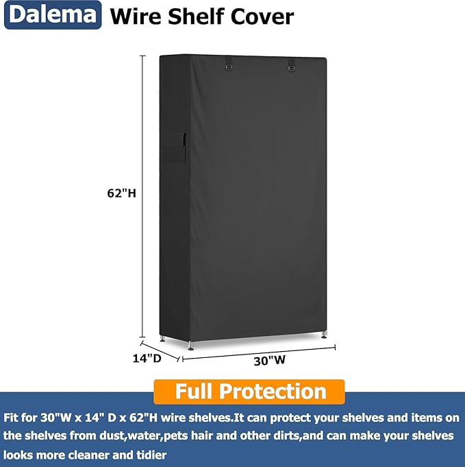 Storage Shelf Cover,Outdoor Heavy Duty 600D 30''W x 14''D x 62''H Dustproof Waterproof Shelf Covers for Wire Shelving,Storage Rack Cover with Zipper