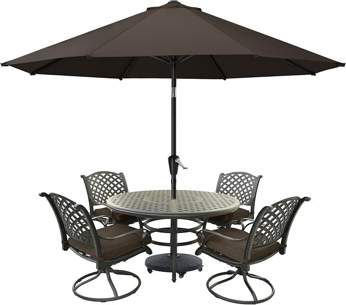 MASTERCANOPY 9ft Patio Umbrella with Tilt & Crank, Brown | 8 sturdy ribs;UV/water resistant;Vent;easy setup;for garden/deck/backyard/pool