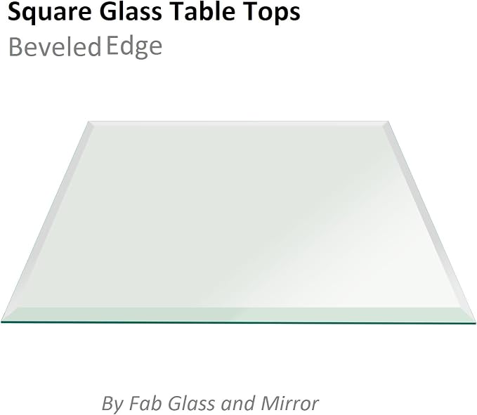 Tempered Glass Table Top 34 Inch Square Beveled Edge Clear Surface 1/2 Inch Thick for Home Office or Outdoor Furniture by Fab Glass and Mirror