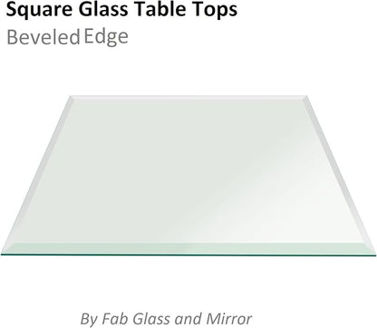 Tempered Glass Table Top 34 Inch Square Beveled Edge Clear Surface 1/2 Inch Thick for Home Office or Outdoor Furniture by Fab Glass and Mirror