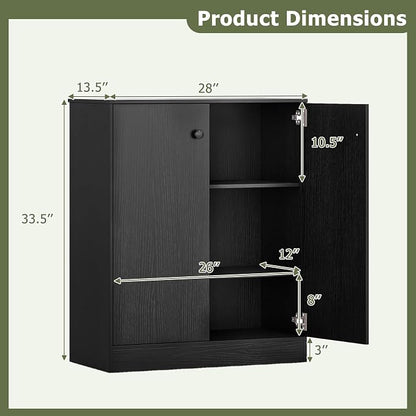GIANTEX 2 Door Storage Base Cabinet (Black) | 3-Tier Base Cabinet with Non-Slip Foot Pads, Kitchen Cupboard Storage Organizer for Living Room, Hallway, Entryway, Office