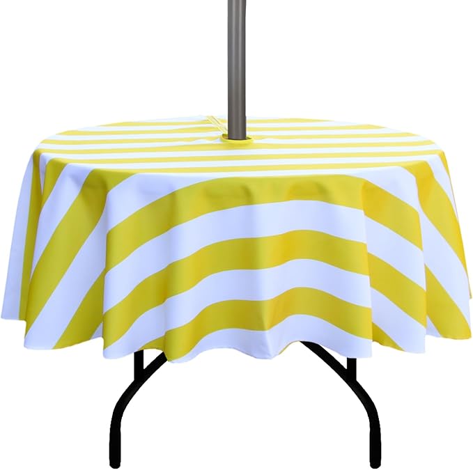 EHouseHome Outdoor and Indoor 60inch Round Tablecloth with Umbrella Hole and Zipper, Waterproof Zippered Patio Cloths, Spring/Summer Table Covers for Backyard Circular Table/BBQs/Picnic