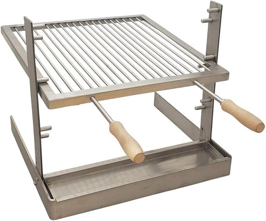 SpitJack Portable Camping Grill. Cook Over a Fireplace or Campfire with an All SS Argentine Santa Maria Cooking Grate and Drip Pan. 18 X 17 Inch Grill