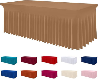 Smiry Spandex Elastic Fitted Table Cloth Skirt for 4FT Rectangle Table | Stretch Washable Table Cloth, Banquet Table Cover for Wedding, Party, Indoor & Trade Shows, (Khaki, 48Lx30Wx30H)