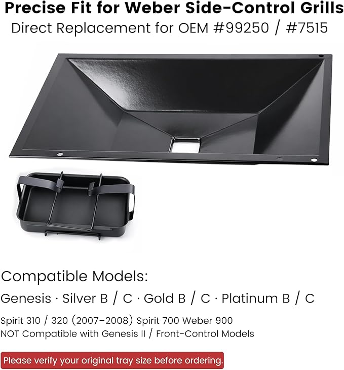 99250/7515 Grease Tray Set with Catch Pan & Holder - 10pack Liner Drip Pan Replacement for Weber Spirit 310/320/700 (2007-2012: Side Control), Genesis Silver/Gold/Platinum B/C Grills